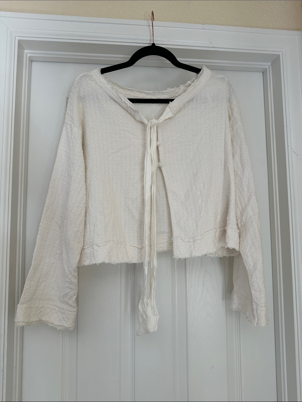 Free People Cream Textured Tie-Front Lightweight Blouse